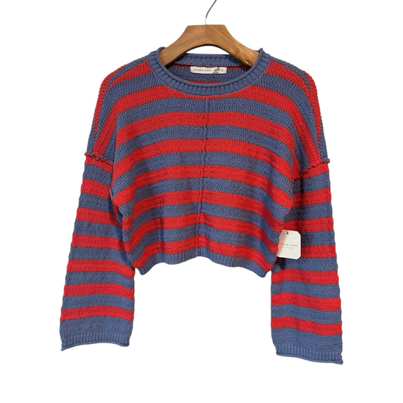 Altar'd State Sweaters - Altar'd State Cropped Striped Sweater Blue Orange Size Small